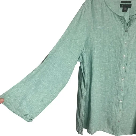 (2) Tahari linen tunic blouses 3X green brown stripe - Picture 12 of 12